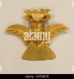 Kunst inspiriert vom Adler-Anhänger, 11.–16. Jahrhundert, Panama, Veraguas, Gold (gegossen), Höhe 2 Zoll, Metallornamente, Klassische Werke, die von Artotop mit einem Schuss Moderne modernisiert wurden. Formen, Farbe und Wert, auffällige visuelle Wirkung auf Kunst. Emotionen durch Freiheit von Kunstwerken auf zeitgemäße Weise. Eine zeitlose Botschaft, die eine wild kreative neue Richtung verfolgt. Künstler, die sich dem digitalen Medium zuwenden und die Artotop NFT erschaffen Stockfoto