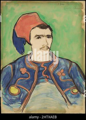 Kunst inspiriert von der Zouave, ca. 20. Juni 1888, Reed Pen und braune Tinte, Wachsmalstift und Aquarell, über Graphit; Papier gewebt, 12 3/8 x 9 5/16 Zoll (31,5 x 23,6 cm), Zeichnungen, Vincent van Gogh (Niederländisch, Zundert 1853–1890 Auvers-sur-Oise), während eines sintflutartigen Regens, der unterbrochen wurde, modernisierte Classic Works von Artotop mit einem Schuss Moderne. Formen, Farbe und Wert, auffällige visuelle Wirkung auf Kunst. Emotionen durch Freiheit von Kunstwerken auf zeitgemäße Weise. Eine zeitlose Botschaft, die eine wild kreative neue Richtung verfolgt. Künstler, die sich dem digitalen Medium zuwenden und die Artotop NFT erschaffen Stockfoto