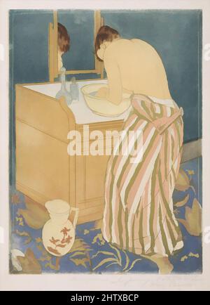 Kunst inspiriert von Woman Bathing (La Toilette), 1890–91, Drypoint und Aquatint, gedruckt in Farbe von drei Platten; vierter Zustand von vier (Mathews & Shapiro), Platte: 14 5/16 x 10 9/16 Zoll (36,4 x 26,8 cm), Drucke, Mary Cassatt (amerikanisch, Pittsburgh, Pennsylvania 1844–1926 Le Mesnil-, Klassische Werke, die von Artotop mit einem Schuss Moderne modernisiert wurden. Formen, Farbe und Wert, auffällige visuelle Wirkung auf Kunst. Emotionen durch Freiheit von Kunstwerken auf zeitgemäße Weise. Eine zeitlose Botschaft, die eine wild kreative neue Richtung verfolgt. Künstler, die sich dem digitalen Medium zuwenden und die Artotop NFT erschaffen Stockfoto