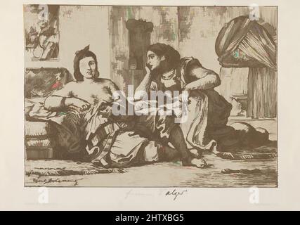 Art Inspired by Women of Algier, 1833, Lithograph; Second State of Two, Blatt: 7 15/16 × 11 1/8 Zoll (20,2 × 28,3 cm), Drucke, Eugène Delacroix (Französisch, Charenton-Saint-Maurice 1798–1863 Paris, Klassische Werke, die von Artotop mit einem Schuss Moderne modernisiert wurden. Formen, Farbe und Wert, auffällige visuelle Wirkung auf Kunst. Emotionen durch Freiheit von Kunstwerken auf zeitgemäße Weise. Eine zeitlose Botschaft, die eine wild kreative neue Richtung verfolgt. Künstler, die sich dem digitalen Medium zuwenden und die Artotop NFT erschaffen Stockfoto