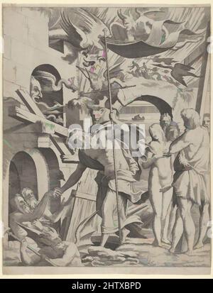 Art inspired by Christ in Limbo, 1546-47, Radierung, Blatt (beschnitten): 14 5/8 × 11 3/16 Zoll (37,1 × 28,4 cm), Drucke, Léon Davent (französisch, aktiv 1540–56), nach Luca Penni (italienisch, Florenz 1500/1504–1557 Paris) war der Grafiker Davent in Fontainebleau tätig und ließ sich schließlich in den von Artotop modernisierten klassischen Werken mit einem Schuss Moderne nieder. Formen, Farbe und Wert, auffällige visuelle Wirkung auf Kunst. Emotionen durch Freiheit von Kunstwerken auf zeitgemäße Weise. Eine zeitlose Botschaft, die eine wild kreative neue Richtung verfolgt. Künstler, die sich dem digitalen Medium zuwenden und die Artotop NFT erschaffen Stockfoto