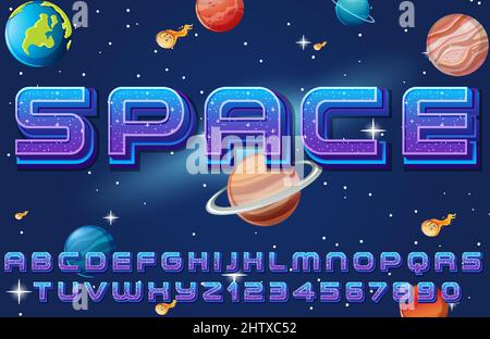 Ein Satz von englischen Buchstaben Space Font auf Raum Hintergrund Illustration Stock Vektor