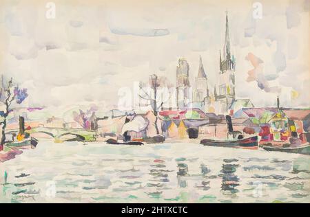 Kunst inspiriert von der Flussszene: Rouen, April 1924, Aquarell, schwarze Kreide, Und Graphit, 13 3/8 x 18 7/8 Zoll (34 x 47,9 cm), Zeichnungen, Paul Signac (Französisch, Paris 1863–1935 Paris, Klassische Werke, die von Artotop mit einem Schuss Moderne modernisiert wurden. Formen, Farbe und Wert, auffällige visuelle Wirkung auf Kunst. Emotionen durch Freiheit von Kunstwerken auf zeitgemäße Weise. Eine zeitlose Botschaft, die eine wild kreative neue Richtung verfolgt. Künstler, die sich dem digitalen Medium zuwenden und die Artotop NFT erschaffen Stockfoto