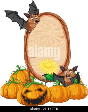 Fledermaus mit Holzschild Banner Illustration Stock Vektor
