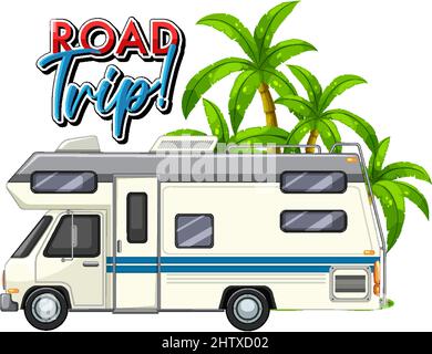 Symbol für Roadtrip mit Campervan und Baumdarstellung Stock Vektor