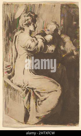 Art Inspired by Virgin and Child, 1527-1530, Radierung in brauner Tinte mit Ton; erster Zustand von zwei, Blatt: 3 11/16 x 2 1/4 Zoll (9,3 x 5,7 cm), Drucke, Parmigianino (Girolamo Francesco Maria Mazzola) (Italienisch, Parma 1503–1540 Casalmaggiore, Klassische Werke, die von Artotop mit einem Schuss Moderne modernisiert wurden. Formen, Farbe und Wert, auffällige visuelle Wirkung auf Kunst. Emotionen durch Freiheit von Kunstwerken auf zeitgemäße Weise. Eine zeitlose Botschaft, die eine wild kreative neue Richtung verfolgt. Künstler, die sich dem digitalen Medium zuwenden und die Artotop NFT erschaffen Stockfoto