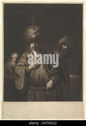 Kunst inspiriert von Hamans Verurteilung, 1740–75, Mezzotint, Blatt: 20 5/8 x 14 1/2 Zoll (52,4 x 36,8 cm), Drucke, Richard Houston (Irisch, Dublin 1721/22–1775 London), nach Rembrandt (Rembrandt van Rijn) (Niederländisch, Leiden 1606–1669 Amsterdam, Klassische Werke, die von Artotop mit einem Schuss Moderne modernisiert wurden. Formen, Farbe und Wert, auffällige visuelle Wirkung auf Kunst. Emotionen durch Freiheit von Kunstwerken auf zeitgemäße Weise. Eine zeitlose Botschaft, die eine wild kreative neue Richtung verfolgt. Künstler, die sich dem digitalen Medium zuwenden und die Artotop NFT erschaffen Stockfoto