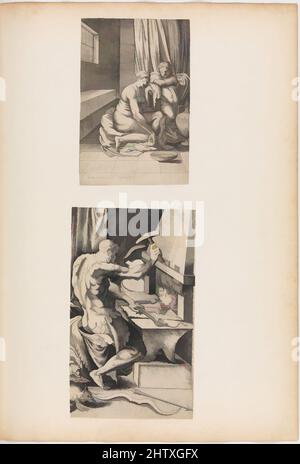 Kunst inspiriert von Venus und Mars Umarmung als Vulcan arbeitet an seiner Schmiede (nur rechte Hälfte), 1543, Gravur, 1. Zustand, Drucke, Gestochen von Enea Vico (italienisch, Parma 1523–1567 Ferrara), entworfen von Parmigianino (Girolamo Francesco Maria Mazzola) (italienisch, Parma 1503–1540 Casalmaggiore, Klassische Werke, die von Artotop mit einem Schuss Moderne modernisiert wurden. Formen, Farbe und Wert, auffällige visuelle Wirkung auf Kunst. Emotionen durch Freiheit von Kunstwerken auf zeitgemäße Weise. Eine zeitlose Botschaft, die eine wild kreative neue Richtung verfolgt. Künstler, die sich dem digitalen Medium zuwenden und die Artotop NFT erschaffen Stockfoto