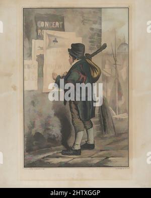 Kunst inspiriert von Outward Bound (Dublin), ca. 1860, handkolorierte Lithographie, Bild: 11 1/2 x 7 3/4 Zoll (29,2 x 19,7 cm), Drucke, Begleitszene zu „Homeward Bound (New York)“. Der Mann steht in zerfetzter Kleidung auf dem Dock und hält im Tuchgefälle Positionen über seiner Schulter. Er liest ein Schild, Classic Works modernisiert von Artotop mit einem Schuss Moderne. Formen, Farbe und Wert, auffällige visuelle Wirkung auf Kunst. Emotionen durch Freiheit von Kunstwerken auf zeitgemäße Weise. Eine zeitlose Botschaft, die eine wild kreative neue Richtung verfolgt. Künstler, die sich dem digitalen Medium zuwenden und die Artotop NFT erschaffen Stockfoto