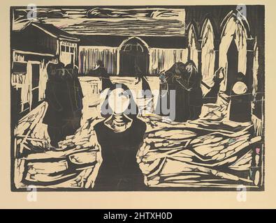 Kunst inspiriert von den Vorbildern: Die letzte Stunde, 1917, Holzschnitt, Teller: 16 3/4 x 22 7/8 Zoll (42,6 x 58,1 cm), Drucke, Edvard Munch (Norwegisch, Løten 1863–1944 Eely, Klassische Werke, die von Artotop mit einem Schuss Moderne modernisiert wurden. Formen, Farbe und Wert, auffällige visuelle Wirkung auf Kunst. Emotionen durch Freiheit von Kunstwerken auf zeitgemäße Weise. Eine zeitlose Botschaft, die eine wild kreative neue Richtung verfolgt. Künstler, die sich dem digitalen Medium zuwenden und die Artotop NFT erschaffen Stockfoto