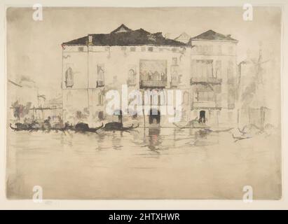 Kunst inspiriert von den Palästen, 1879, Ätzung, Trockenpunkt und offener Biss (?); fünfter Zustand von sechs (Glasgow); gedruckt in schwarzer Tinte auf mittelschwerem Elfenbein-Papier, Platte: 9 13/16 × 14 3/16 Zoll (25 × 36 cm), Drucke, James McNeill Whistler (Amerikaner, Lowell, Massachusetts 1834–1903 London, Klassisches Werk, das von Artotop mit einem Schuss Moderne modernisiert wurde. Formen, Farbe und Wert, auffällige visuelle Wirkung auf Kunst. Emotionen durch Freiheit von Kunstwerken auf zeitgemäße Weise. Eine zeitlose Botschaft, die eine wild kreative neue Richtung verfolgt. Künstler, die sich dem digitalen Medium zuwenden und die Artotop NFT erschaffen Stockfoto