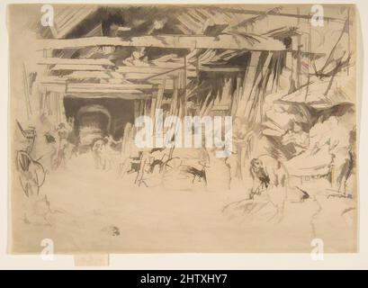 Art Inspired by Wheelwright, 1879–80, Etching and drypoint; Neunter State of Nine (Glasgow); gedruckt in braunschwarzer Tinte auf feinem Elfenbein, maschinengefertigte Papiere, Platte: 4 15/16 × 6 15/16 Zoll (12,6 × 17,6 cm), Drucke, James McNeill Whistler (Amerikaner, Lowell, Massachusetts 1834–1903 London, Klassisches Werk, das von Artotop mit einem Schuss Moderne modernisiert wurde. Formen, Farbe und Wert, auffällige visuelle Wirkung auf Kunst. Emotionen durch Freiheit von Kunstwerken auf zeitgemäße Weise. Eine zeitlose Botschaft, die eine wild kreative neue Richtung verfolgt. Künstler, die sich dem digitalen Medium zuwenden und die Artotop NFT erschaffen Stockfoto