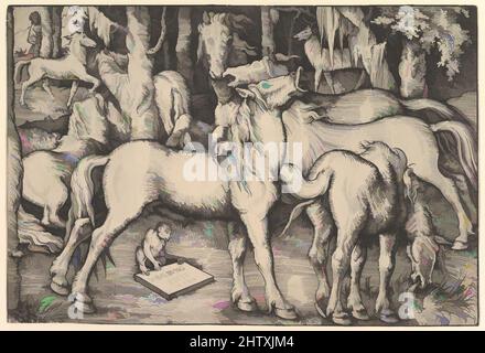 Art inspired by Group of Seven Horses, 1534, Holzschnitt, Blatt: 8 15/16 x 13 3/16 Zoll (22,7 x 33,5 cm), Drucke, Hans Baldung (genannt Hans Baldung Grien) (Deutsch, Schwäbisch Gmünd (?) 1484/85–1545 Strasbourg (Strassburg, Classic Works modernisiert von Artotop mit einem Schuss Moderne. Formen, Farbe und Wert, auffällige visuelle Wirkung auf Kunst. Emotionen durch Freiheit von Kunstwerken auf zeitgemäße Weise. Eine zeitlose Botschaft, die eine wild kreative neue Richtung verfolgt. Künstler, die sich dem digitalen Medium zuwenden und die Artotop NFT erschaffen Stockfoto