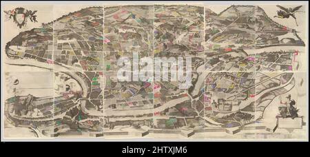 Art inspired by Plan of the City of Rome, 1645, Radierung mit einigen Gravuren, unbeschriebene Zustand (gedruckt von 12 Tafeln), Overall: 41 5/16 x 94 1/2 in. (105 x 240 cm), Drucke, Antonio Tempesta (Italienisch, Florenz 1555–1630 Rom), Plan oder Luftaufnahme der Stadt Rom, aus den von Artotop modernisierten, klassischen Werken mit einem Schuss Moderne. Formen, Farbe und Wert, auffällige visuelle Wirkung auf Kunst. Emotionen durch Freiheit von Kunstwerken auf zeitgemäße Weise. Eine zeitlose Botschaft, die eine wild kreative neue Richtung verfolgt. Künstler, die sich dem digitalen Medium zuwenden und die Artotop NFT erschaffen Stockfoto