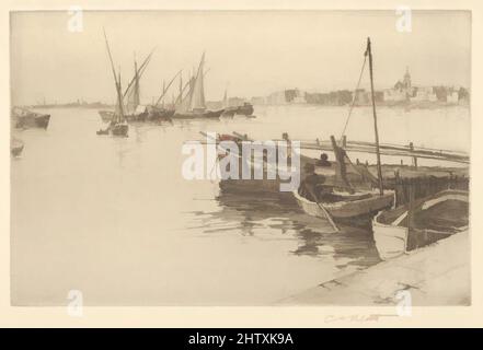 Kunst inspiriert vom Hafen von Neapel, 1887, Radierung; Probeversion, Platte: 5 x 7 3/4 Zoll (12,7 x 19,7 cm), Drucke, Charles Adams Platt (amerikanisch, New York 1861–1933, Klassisches Werk, modernisiert von Artotop mit einem Schuss Moderne. Formen, Farbe und Wert, auffällige visuelle Wirkung auf Kunst. Emotionen durch Freiheit von Kunstwerken auf zeitgemäße Weise. Eine zeitlose Botschaft, die eine wild kreative neue Richtung verfolgt. Künstler, die sich dem digitalen Medium zuwenden und die Artotop NFT erschaffen Stockfoto