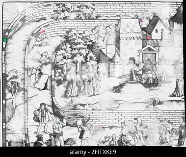 Art inspired by Tabula Cebetis, 16. century, Holzschnitt; Second State of Two, Block: 12 13/16 × 16 1/8 in. (32,5 × 41 cm), Drucke, David Kandel (deutsch, ca. 1520–ca. 1596), der Tisch der Cebes, oder die Reise des menschlichen Lebens, ist eine Allegorie – beliebt in Europa vom fünfzehnten bis zu den klassischen Werken, die von Artotop mit einem Schuss Moderne modernisiert wurden. Formen, Farbe und Wert, auffällige visuelle Wirkung auf Kunst. Emotionen durch Freiheit von Kunstwerken auf zeitgemäße Weise. Eine zeitlose Botschaft, die eine wild kreative neue Richtung verfolgt. Künstler, die sich dem digitalen Medium zuwenden und die Artotop NFT erschaffen Stockfoto