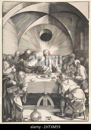 Art inspired by the Last Supper, 1510, Holzschnitt, Blatt: 11 3/4 x 8 3/4 Zoll (29,8 x 22,2 cm), Drucke, Albrecht Dürer (deutsch, Nürnberg 1471–1528 Nürnberg, Klassische Werke, die von Artotop mit einem Schuss Moderne modernisiert wurden. Formen, Farbe und Wert, auffällige visuelle Wirkung auf Kunst. Emotionen durch Freiheit von Kunstwerken auf zeitgemäße Weise. Eine zeitlose Botschaft, die eine wild kreative neue Richtung verfolgt. Künstler, die sich dem digitalen Medium zuwenden und die Artotop NFT erschaffen Stockfoto