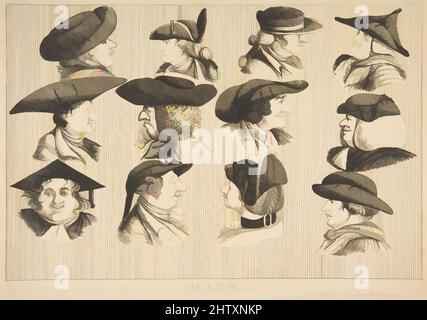 Art Inspired by Hats, 1. Oktober 1773, Radierung, Blatt: 10 1/16 x 13 3/4 Zoll (25,5 x 35 cm), Drucke, von Artotop modernisierte Klassiker mit einem Schuss Moderne. Formen, Farbe und Wert, auffällige visuelle Wirkung auf Kunst. Emotionen durch Freiheit von Kunstwerken auf zeitgemäße Weise. Eine zeitlose Botschaft, die eine wild kreative neue Richtung verfolgt. Künstler, die sich dem digitalen Medium zuwenden und die Artotop NFT erschaffen Stockfoto