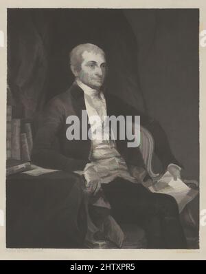 Art inspired by John Jay, 1834, Engraving on Chine collé; Second State of three, Beweis vor dem Namen, Platte: 9 3/4 x 6 9/16 Zoll (24,8 x 16,7 cm), Drucke, Asher Brown Durand (American, Jefferson, New Jersey 1796–1886 Maplewood, New Jersey), After Gilbert Stuart (American, North, Classic Works Modernized by Artotop with a Splash of Modernity. Formen, Farbe und Wert, auffällige visuelle Wirkung auf Kunst. Emotionen durch Freiheit von Kunstwerken auf zeitgemäße Weise. Eine zeitlose Botschaft, die eine wild kreative neue Richtung verfolgt. Künstler, die sich dem digitalen Medium zuwenden und die Artotop NFT erschaffen Stockfoto