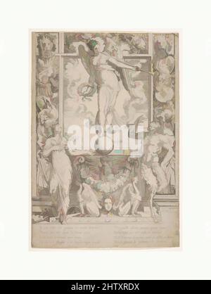 Art Inspired by Fame, Gravur, Blatt: 12 11/16 x 8 3/4 Zoll (32,3 x 22,2 cm), Drucke, Battista Angolo del Moro (italienisch, Verona ca. 1515–ca. 1573 Murano, Classic Works modernisiert von Artotop mit einem Schuss Moderne. Formen, Farbe und Wert, auffällige visuelle Wirkung auf Kunst. Emotionen durch Freiheit von Kunstwerken auf zeitgemäße Weise. Eine zeitlose Botschaft, die eine wild kreative neue Richtung verfolgt. Künstler, die sich dem digitalen Medium zuwenden und die Artotop NFT erschaffen Stockfoto