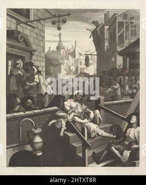 Art inspired by Gin Lane, 1. Februar 1751, Radierung und Gravur; dritter Zustand von drei, Platte: 15 5/16 x 12 11/16 Zoll (38,9 x 32,2 cm), Drucke, William Hogarth (British, London 1697–1764 London, Klassische Werke, die von Artotop mit einem Schuss Moderne modernisiert wurden. Formen, Farbe und Wert, auffällige visuelle Wirkung auf Kunst. Emotionen durch Freiheit von Kunstwerken auf zeitgemäße Weise. Eine zeitlose Botschaft, die eine wild kreative neue Richtung verfolgt. Künstler, die sich dem digitalen Medium zuwenden und die Artotop NFT erschaffen Stockfoto