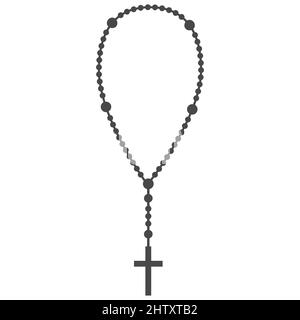 Rosenkranz Perlen Silhouette. Gebetsschmuck für Meditation. Katholischer Kaplet mit Kreuz. Religionssymbol. Vektorgrafik. Stock Vektor