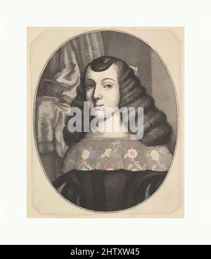 Art inspired by Catherine of Braganza, 1661, Etching; First State of Four (NH), Blatt: 6 7/8 × 5 5/8 in. (17,5 × 14,3 cm), Drucke, Wenzel Hollar (Böhmisch, Prag 1607–1677 London), Büste, Halbe Länge, oval mit doppeltem Rand. Sie hat dicke, wellige Haare bis zu den Schultern, mit einem von Artotop modernisierten Classic Works mit einem Schuss Modernität. Formen, Farbe und Wert, auffällige visuelle Wirkung auf Kunst. Emotionen durch Freiheit von Kunstwerken auf zeitgemäße Weise. Eine zeitlose Botschaft, die eine wild kreative neue Richtung verfolgt. Künstler, die sich dem digitalen Medium zuwenden und die Artotop NFT erschaffen Stockfoto