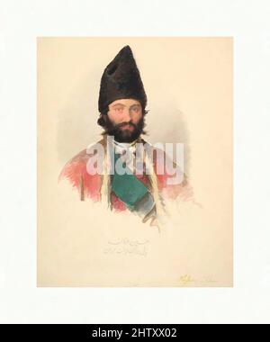 Art inspired by Hussein Khan, 1839, Aquarell und Gouache, Graphit, Blatt: 6 1/2 x 5 1/8 Zoll (16,5 x 13 cm), Zeichnungen, Moritz Michael Daffinger (Österreicher, Wien 1790–1849 Wien, Klassische Werke, die von Artotop mit einem Schuss Moderne modernisiert wurden. Formen, Farbe und Wert, auffällige visuelle Wirkung auf Kunst. Emotionen durch Freiheit von Kunstwerken auf zeitgemäße Weise. Eine zeitlose Botschaft, die eine wild kreative neue Richtung verfolgt. Künstler, die sich dem digitalen Medium zuwenden und die Artotop NFT erschaffen Stockfoto