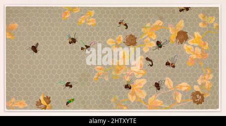 Art Inspired by Bees with Honeycomb, 1881, Tapetenfragment in sechs Farben mit vier zusätzlichen Metallic-Farben bedruckt, Wallpaper, Candace Wheeler (amerikanisch, Delhi, New York 1827–1923 New York, Klassische Werke, modernisiert von Artotop mit einem Schuss Moderne. Formen, Farbe und Wert, auffällige visuelle Wirkung auf Kunst. Emotionen durch Freiheit von Kunstwerken auf zeitgemäße Weise. Eine zeitlose Botschaft, die eine wild kreative neue Richtung verfolgt. Künstler, die sich dem digitalen Medium zuwenden und die Artotop NFT erschaffen Stockfoto