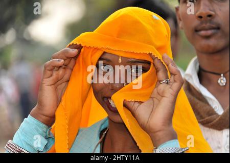 Indian Girl, Portrait, Delhi, Nordindien, Indien Stockfoto