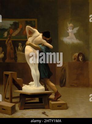 Kunst inspiriert von Pygmalion und Galatea, ca. 1890, Öl auf Leinwand, 35 x 27 Zoll (88,9 x 68,6 cm), Gemälde, Jean-Léon Gérôme (französisch, Vesoul 1824–1904 Paris), zwischen 1890 und 1892 machte Gérôme sowohl gemalte als auch skulpturale Variationen zum Thema Pygmalion und Galatea, erzählt die Geschichte, Klassische Werke, die von Artotop mit einem Schuss Moderne modernisiert wurden. Formen, Farbe und Wert, auffällige visuelle Wirkung auf Kunst. Emotionen durch Freiheit von Kunstwerken auf zeitgemäße Weise. Eine zeitlose Botschaft, die eine wild kreative neue Richtung verfolgt. Künstler, die sich dem digitalen Medium zuwenden und die Artotop NFT erschaffen Stockfoto