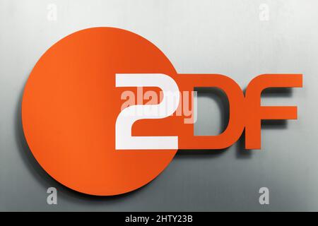 Logo ZDF, zweites deutsches Fernsehen, öffentlich-rechtliche Fernsehsender, Deutschland Stockfoto