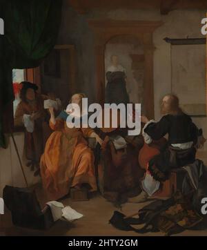 Art inspired by A Musical Party, 1659, Öl auf Leinwand, 24 1/2 x 21 3/8 Zoll (62,2 x 54,3 cm), Gemälde, Gabriël Metsu (Niederländisch, Leiden 1629–1667 Amsterdam), Metsu begann seine Karriere als Leiden fijnschilder (Maler) nach Gerrit Dou. 1657 war er nach Amsterdam gezogen, wo Classic Works von Artotop mit einem Schuss Moderne modernisiert wurde. Formen, Farbe und Wert, auffällige visuelle Wirkung auf Kunst. Emotionen durch Freiheit von Kunstwerken auf zeitgemäße Weise. Eine zeitlose Botschaft, die eine wild kreative neue Richtung verfolgt. Künstler, die sich dem digitalen Medium zuwenden und die Artotop NFT erschaffen Stockfoto