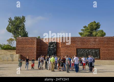 Warschauer Ghetto-Platz mit Gedenkmauer, Yad Vashem Holocaust-Mahnmal, Jerusalem, Israel Stockfoto