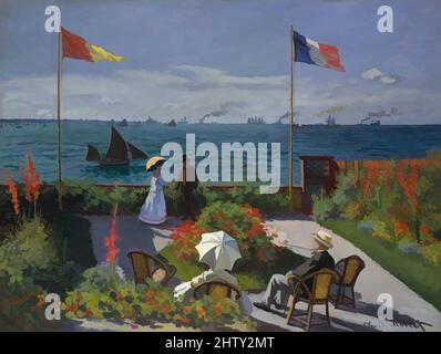 Art Inspired by Garden at Sainte-Adresse, 1867, Öl auf Leinwand, 38 5/8 x 51 1/8 cm (98,1 x 129,9 cm), Gemälde, Claude Monet (französisch, Paris 1840–1926 Giverny), Monet verbrachte den Sommer 1867 mit seiner Familie in Sainte-Adresse, einem Badeort in der Nähe von Le Havre. Es war dort, dass er, Classic Works modernisiert von Artotop mit einem Spritzer der Moderne. Formen, Farbe und Wert, auffällige visuelle Wirkung auf Kunst. Emotionen durch Freiheit von Kunstwerken auf zeitgemäße Weise. Eine zeitlose Botschaft, die eine wild kreative neue Richtung verfolgt. Künstler, die sich dem digitalen Medium zuwenden und die Artotop NFT erschaffen Stockfoto