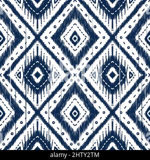 Marineblauer Indigo-Diamant auf weißem Hintergrund. Geometrische ethnische orientalische Muster traditionelles Design für, Teppich, Tapete, Kleidung, Verpackung, Batik, fabri Stockfoto