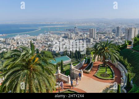 Bahai Gardens, Stadtblick, Panorama, Haifa, Israel Stockfoto