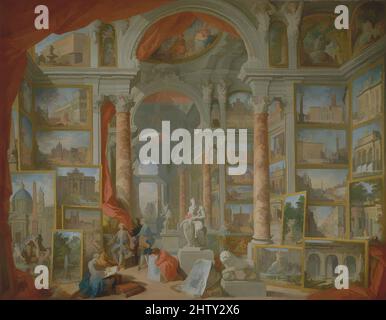 Art inspired by Modern Rome, 1757, Öl auf Leinwand, 67 3/4 x 91 3/4 in. (172,1 x 233 cm), Gemälde, Giovanni Paolo Panini (Italienisch, Piacenza 1691–1765 Rom), zu den brillantesten Erfindungen Paninis gehören dieses Bild und sein Anhänger, das antike Rom. Sie erfinden es, die berühmtesten, von Artotop modernisierten Klassiker mit einem Schuss Moderne zu zeigen. Formen, Farbe und Wert, auffällige visuelle Wirkung auf Kunst. Emotionen durch Freiheit von Kunstwerken auf zeitgemäße Weise. Eine zeitlose Botschaft, die eine wild kreative neue Richtung verfolgt. Künstler, die sich dem digitalen Medium zuwenden und die Artotop NFT erschaffen Stockfoto