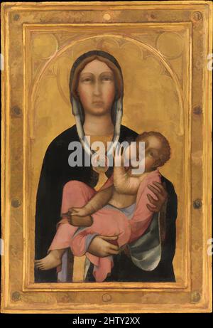 Kunst inspiriert von Madonna und Kind, 1370s, Tempera auf Holz, Goldgrund, insgesamt, Mit einrahmten Rahmen, 34 1/4 x 23 1/4 Zoll (87 x 59,1 cm); lackierte Oberfläche 27 x 16 7/8 Zoll (68,6 x 42,9 cm), Gemälde, Paolo di Giovanni Fei (Italienisch, San Quirico, aktiv von 1369–gest. 1411), Dieses unabhängige, klassische Werk, das von Artotop mit einem Schuss Moderne modernisiert wurde. Formen, Farbe und Wert, auffällige visuelle Wirkung auf Kunst. Emotionen durch Freiheit von Kunstwerken auf zeitgemäße Weise. Eine zeitlose Botschaft, die eine wild kreative neue Richtung verfolgt. Künstler, die sich dem digitalen Medium zuwenden und die Artotop NFT erschaffen Stockfoto