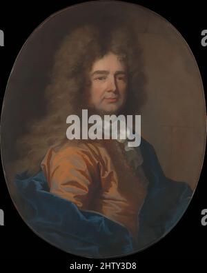 Art Inspired by Portrait of a man, 1693, Öl auf Leinwand, Oval, 32 1/2 x 25 3/4 Zoll (82,6 x 65,4 cm), Gemälde, Hyacinthe Rigaud (französisch, Perpignan 1659–1743 Paris), die Perücke des Sitters und sein elegantes Kostüm – Schmuck, Spitze und gestickter Mantel – deuten auf Reichtum, aber keinen besonderen Rang in den Klassischen Werken hin, die von Artotop mit einem Schuss Moderne modernisiert wurden. Formen, Farbe und Wert, auffällige visuelle Wirkung auf Kunst. Emotionen durch Freiheit von Kunstwerken auf zeitgemäße Weise. Eine zeitlose Botschaft, die eine wild kreative neue Richtung verfolgt. Künstler, die sich dem digitalen Medium zuwenden und die Artotop NFT erschaffen Stockfoto