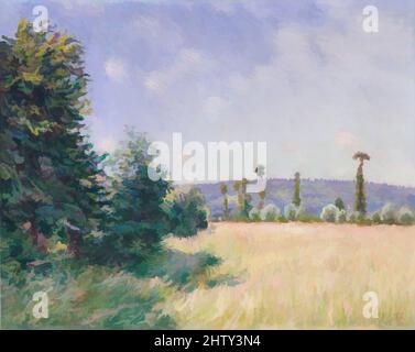 Kunst inspiriert von Sahurs Meadows in Morning Sun, 1894, Öl auf Leinwand, 28 3/4 x 36 1/4 cm (73 x 92,1 cm), Gemälde, Alfred Sisley (britisch, Paris 1839–1899 Moret-sur-Loing), Sisley verbrachte den Sommer 1894 in Le Mesnil-Esnard auf dem Anwesen seines Freundes und Mäzens François Depeaux, einem von Artotop mit einem Schuss Moderne modernisierten, klassischen Werk. Formen, Farbe und Wert, auffällige visuelle Wirkung auf Kunst. Emotionen durch Freiheit von Kunstwerken auf zeitgemäße Weise. Eine zeitlose Botschaft, die eine wild kreative neue Richtung verfolgt. Künstler, die sich dem digitalen Medium zuwenden und die Artotop NFT erschaffen Stockfoto