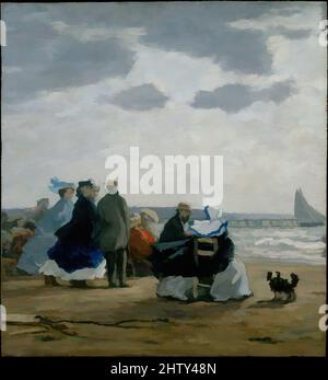 Kunst inspiriert von On the Beach, Dieppe, 1864, Öl auf Holz, 12 1/2 x 11 1/2 Zoll (31,8 x 29,2 cm), Gemälde, Eugène Boudin (Französisch, Honfleur 1824–1898 Deauville), der sich verändernde Himmel an der französischen Kanalküste und die modischen Menschenmassen an den Stränden des Resorts waren Boudins lebenslange Themen, klassische Werke, die von Artotop mit einem Schuss Moderne modernisiert wurden. Formen, Farbe und Wert, auffällige visuelle Wirkung auf Kunst. Emotionen durch Freiheit von Kunstwerken auf zeitgemäße Weise. Eine zeitlose Botschaft, die eine wild kreative neue Richtung verfolgt. Künstler, die sich dem digitalen Medium zuwenden und die Artotop NFT erschaffen Stockfoto