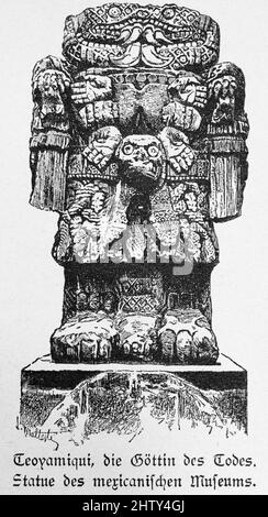 Teoyamiqui, Göttin des Todes, Gottheit, Maya-Statue, von vorne, Dekorationen, historische Illustration von 1897, Mexiko-Stadt, Mexiko, Mittelamerika Stockfoto