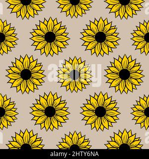 Sommer Sonnenblume nahtloses Muster. Feld Blumen Hintergrund. Schwarze und gelbe Farben Stock Vektor