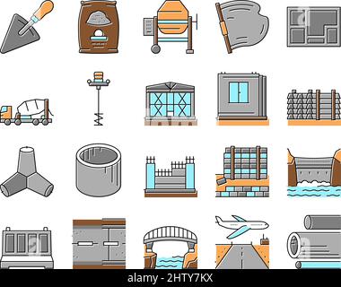 Beton Produktion Sammlung Icons Set Vektor . Stock Vektor