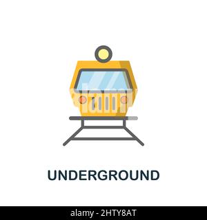 Unterirdisches flaches Symbol. Farbiger Elementschild aus der Sammlung öffentlicher Verkehrsmittel. Flaches Underground-Icon-Zeichen für Webdesign, Infografiken und mehr. Stock Vektor