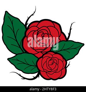 Rote Rosen im Tattoo-Stil. Stockfoto