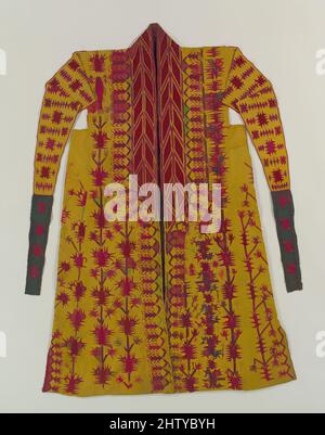 Kunst, inspiriert von Robe, erste Hälfte des 19.. Jahrhunderts oder früher, Turkmenistan zugeschrieben, Seide; in Seidenfaden bestickt; Baumwollfutter, L. 47 3/4 Zoll (121,3 cm), Textilien-Kostüme, Tekke Turkoman Damenmanteln werden in der Regel von Frauen bestickt, mit kleinen Motiven aus Seidenfaden mit, Classic Works modernisiert von Artotop mit einem Schuss Moderne. Formen, Farbe und Wert, auffällige visuelle Wirkung auf Kunst. Emotionen durch Freiheit von Kunstwerken auf zeitgemäße Weise. Eine zeitlose Botschaft, die eine wild kreative neue Richtung verfolgt. Künstler, die sich dem digitalen Medium zuwenden und die Artotop NFT erschaffen Stockfoto