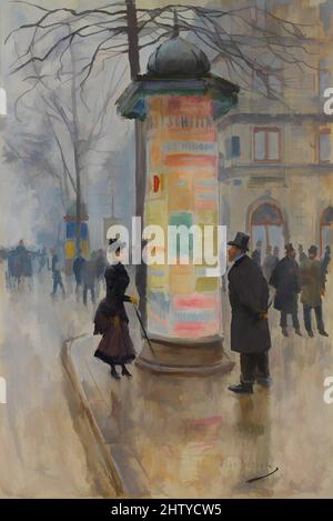 Kunst inspiriert von der Pariser Straßenszene, ca. 1885, Öl auf Platte, 15 1/4 x 10 1/2 Zoll (38,7 x 26,8 cm), Gemälde, Jean Béraud (Französisch, St. Petersburg 1849–1936 Paris), Dieses Gemälde zeigt einen Blick auf eine Pariser Straßenecke an einem grauen Wintertag. Eine typische Pariser Szene, wie Berauds, klassische Werke, die von Artotop mit einem Schuss Moderne modernisiert wurden. Formen, Farbe und Wert, auffällige visuelle Wirkung auf Kunst. Emotionen durch Freiheit von Kunstwerken auf zeitgemäße Weise. Eine zeitlose Botschaft, die eine wild kreative neue Richtung verfolgt. Künstler, die sich dem digitalen Medium zuwenden und die Artotop NFT erschaffen Stockfoto