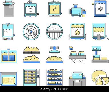 Käse Produktion Sammlung Icons Set Vektor . Stock Vektor